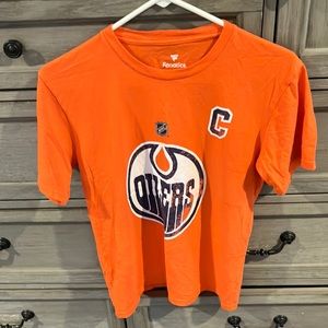 Houston Oilers McDavid 97 T-shirt, youth large Orange, navy and white